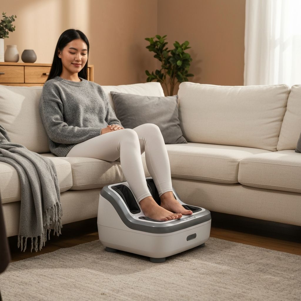 Masajeador de pies eléctrico ImpactoStore en uso - persona relajándose en su hogar