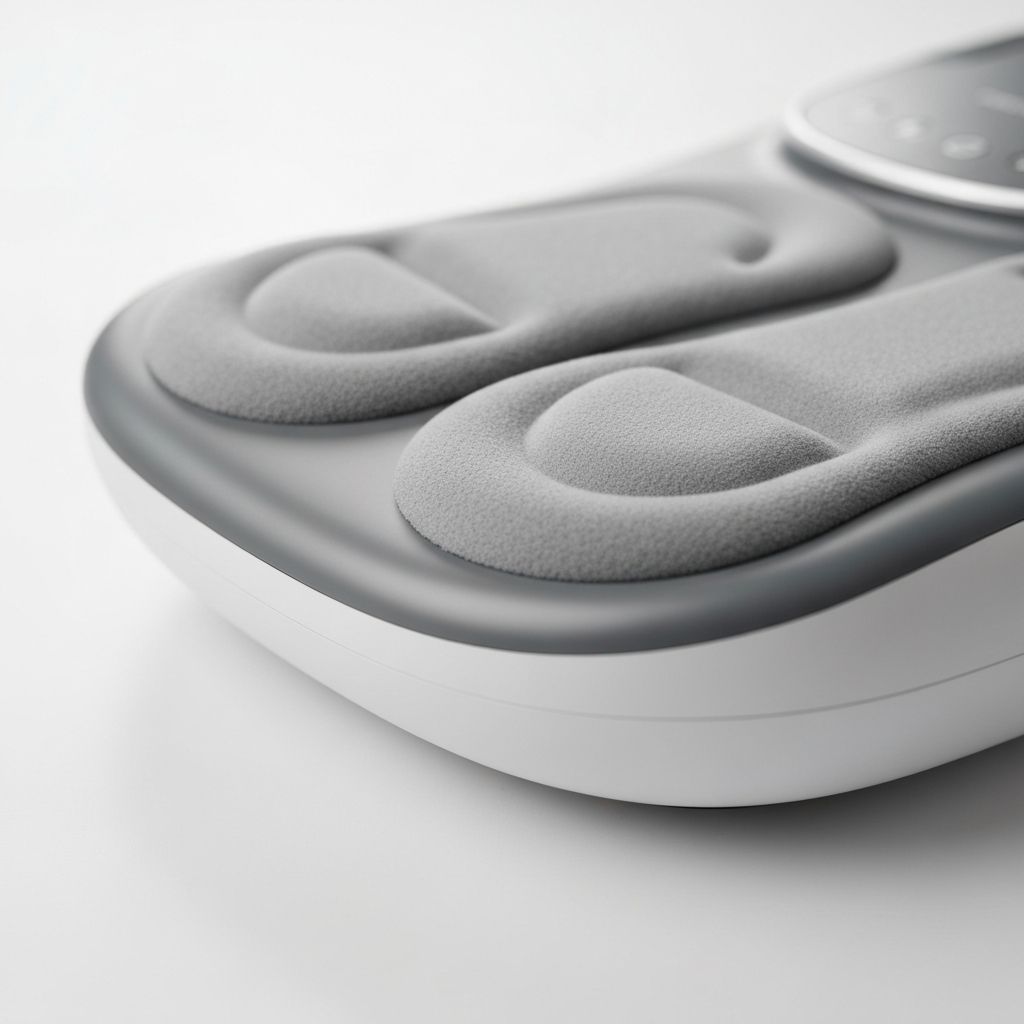 Close-up del masajeador de pies eléctrico ImpactoStore mostrando su diseño premium